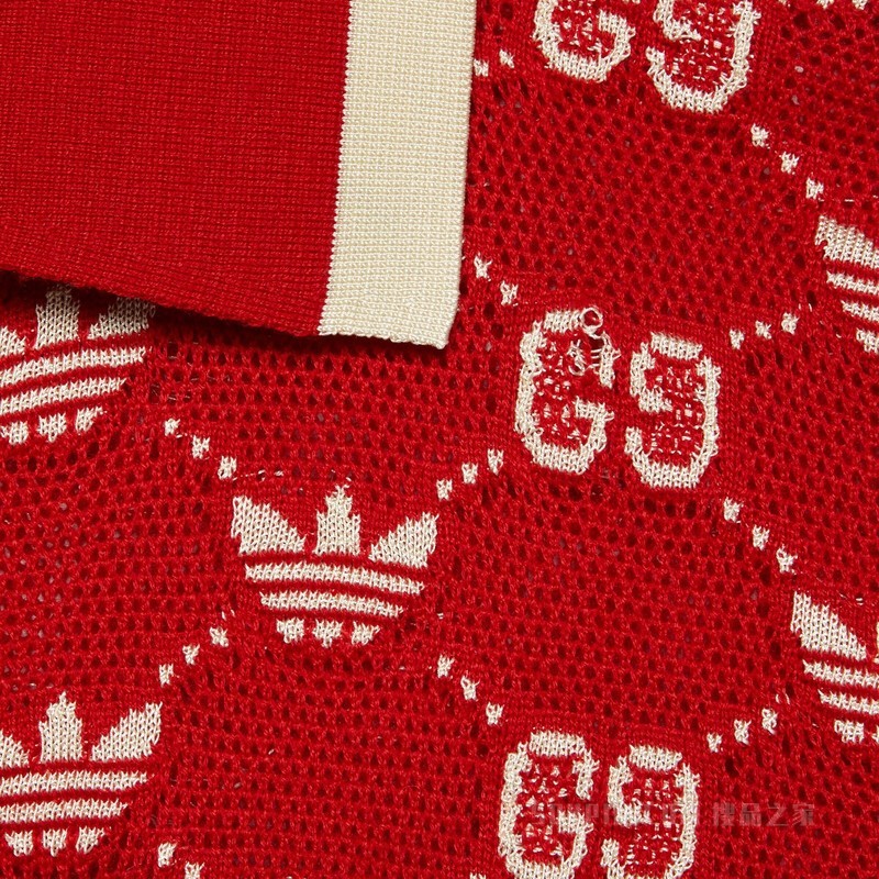 adidas x Gucci联名系列GG Trefoil Polo衫 红色和象牙白色
