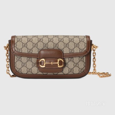 Gucci Horsebit 1955系列肩背包 米色和乌木色帆布