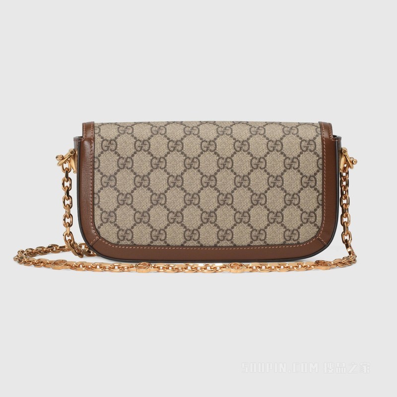 Gucci Horsebit 1955系列肩背包 米色和乌木色帆布