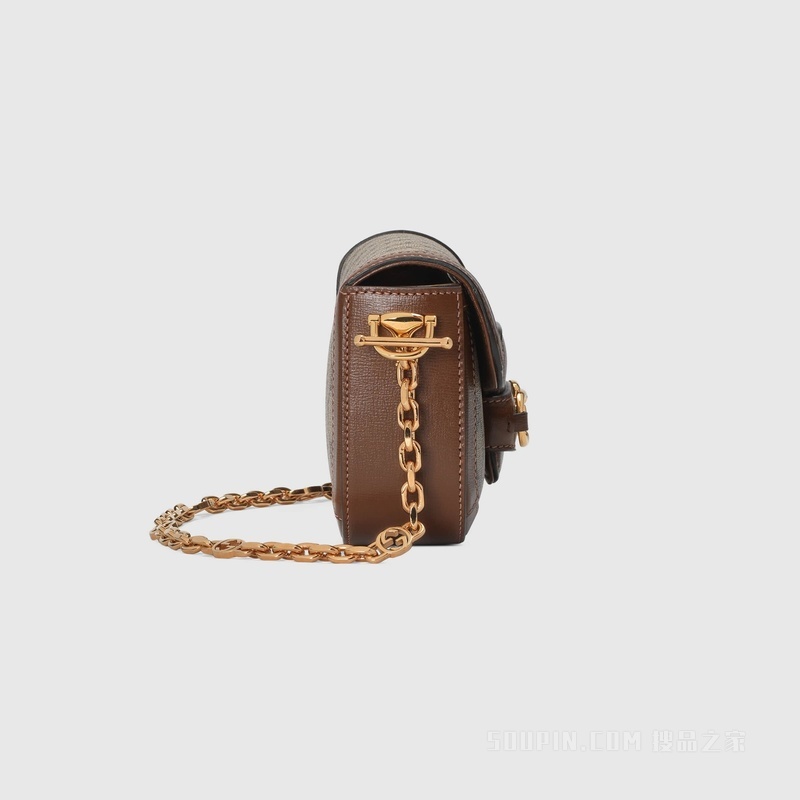Gucci Horsebit 1955系列肩背包 米色和乌木色帆布