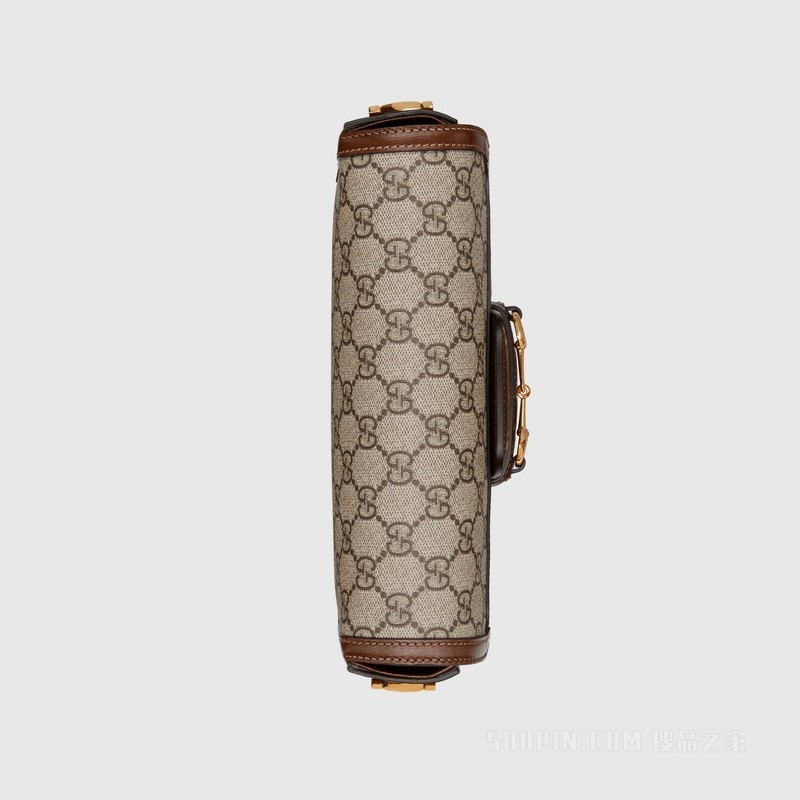 Gucci Horsebit 1955系列肩背包 米色和乌木色帆布