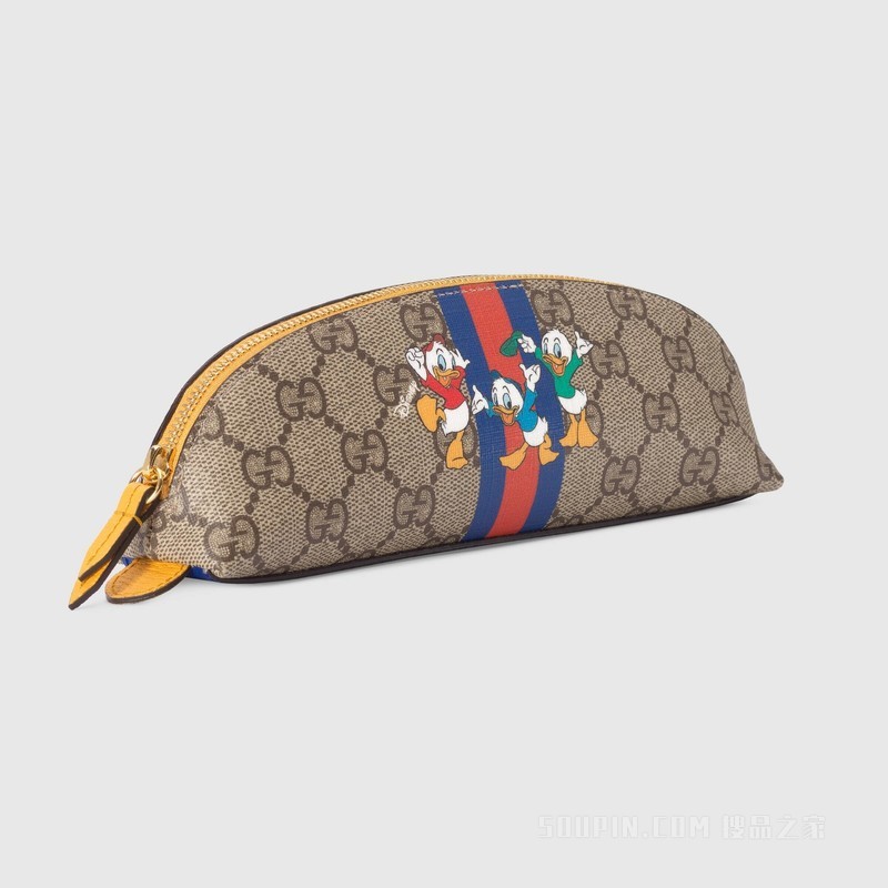 Disney x Gucci唐老鸭笔袋 米色和乌木色GG Supreme帆布