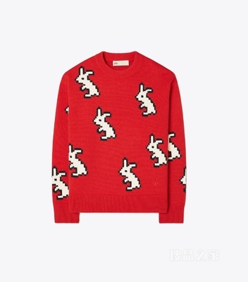 【兔年限定】兔子图案羊绒毛衣 红色