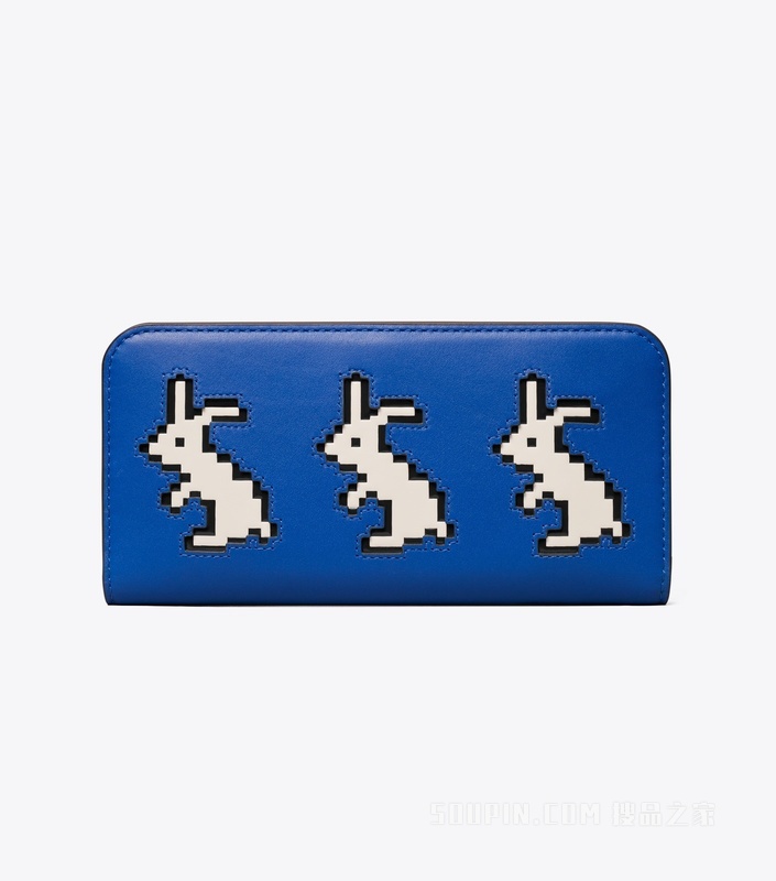 【兔年限定】兔子图案拉链钱夹 复古蓝