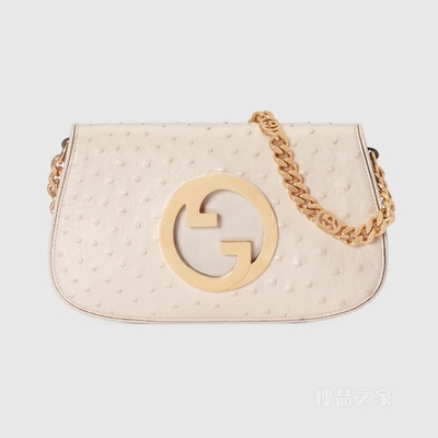 Gucci Blondie系列鸵鸟皮肩背包 象牙白色