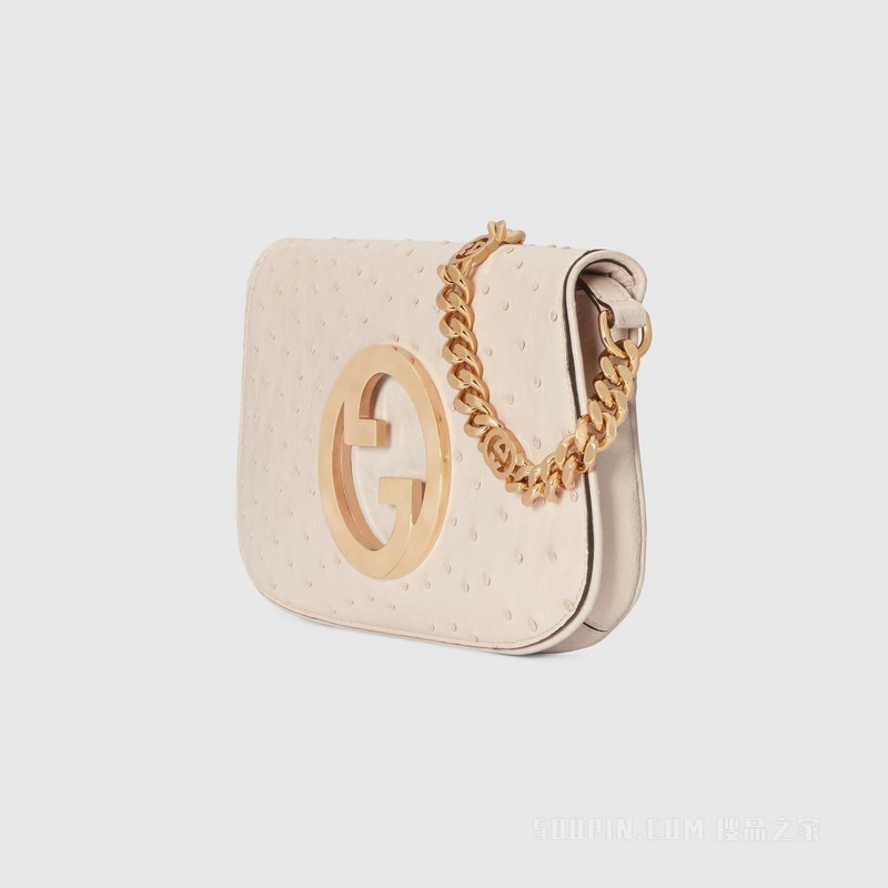 Gucci Blondie系列鸵鸟皮肩背包 象牙白色