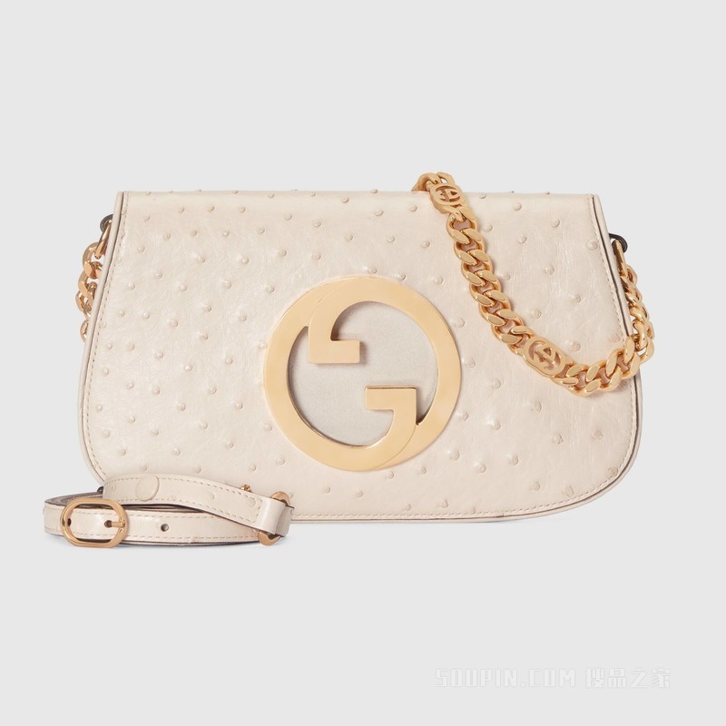 Gucci Blondie系列鸵鸟皮肩背包 象牙白色