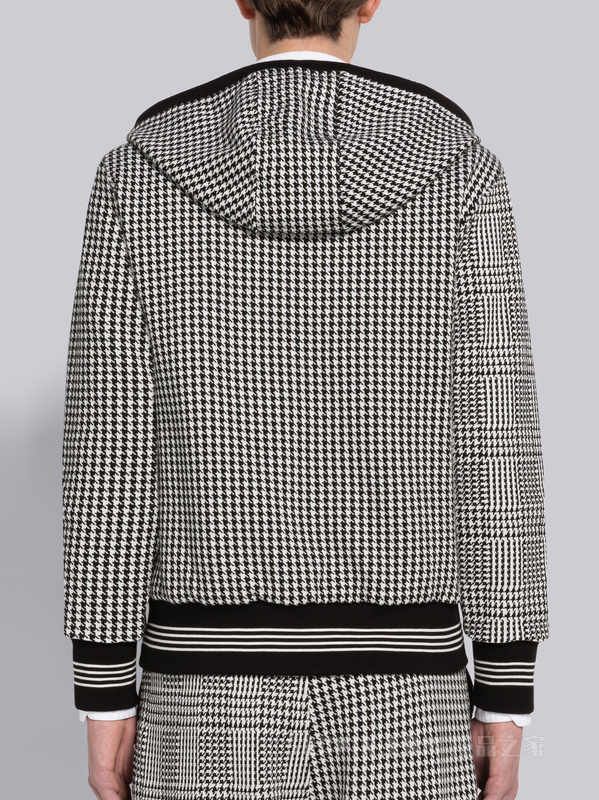 四条纹千鸟格纹棉质拉链连帽衫