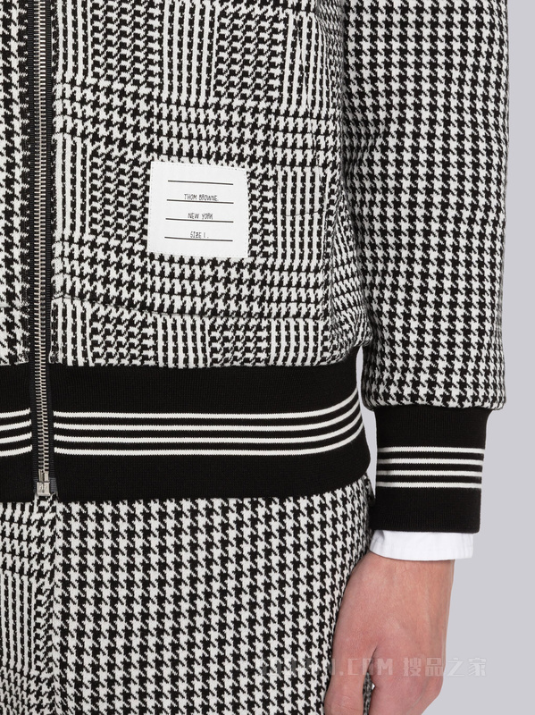 四条纹千鸟格纹棉质拉链连帽衫