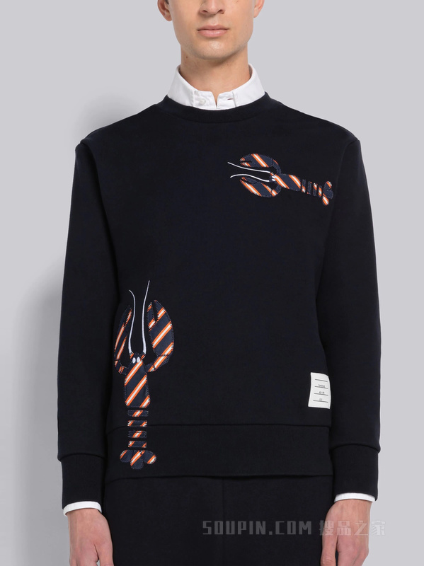 条纹龙虾图案饰回纹织运动衫