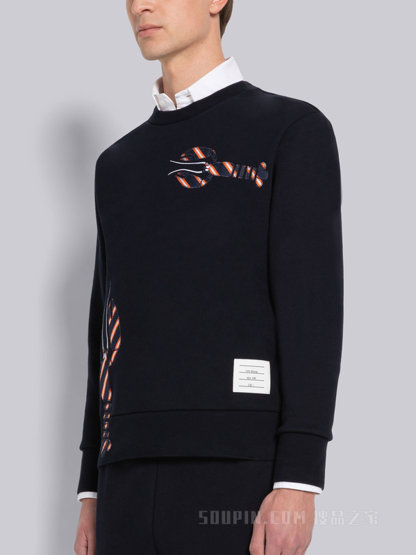 条纹龙虾图案饰回纹织运动衫