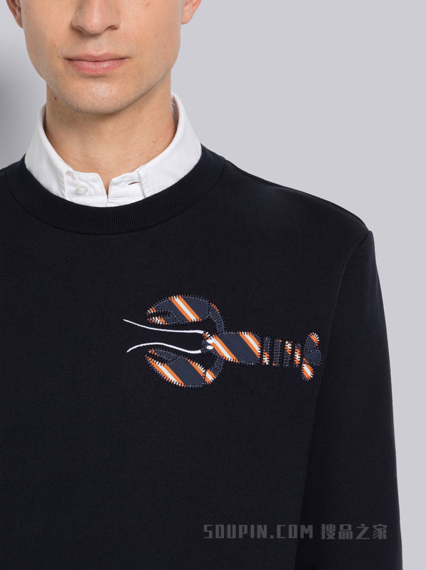 条纹龙虾图案饰回纹织运动衫