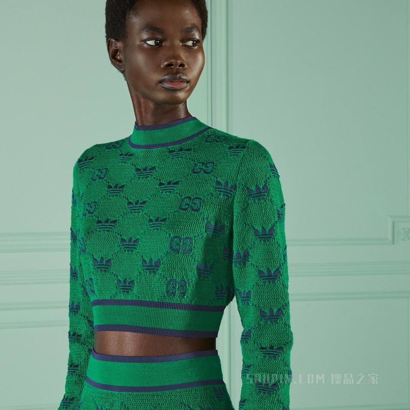 adidas x Gucci联名系列羊毛提花毛衣 绿色和蓝色