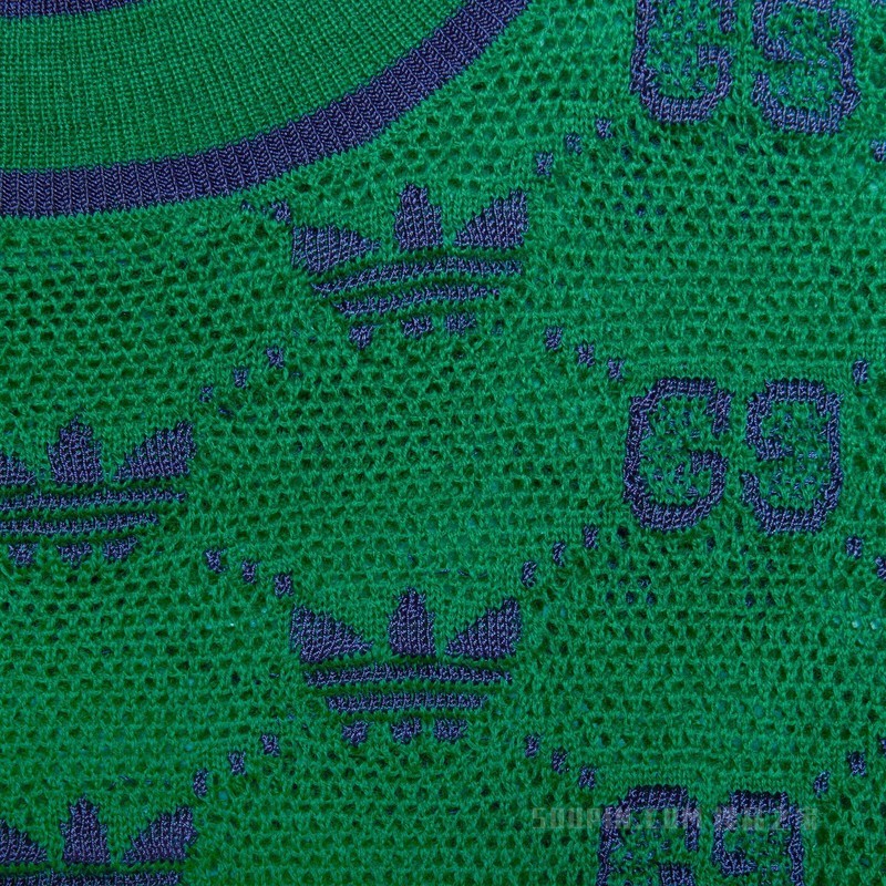 adidas x Gucci联名系列羊毛提花毛衣 绿色和蓝色