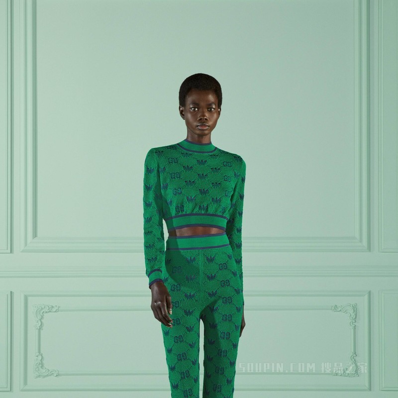 adidas x Gucci联名系列羊毛提花毛衣 绿色和蓝色
