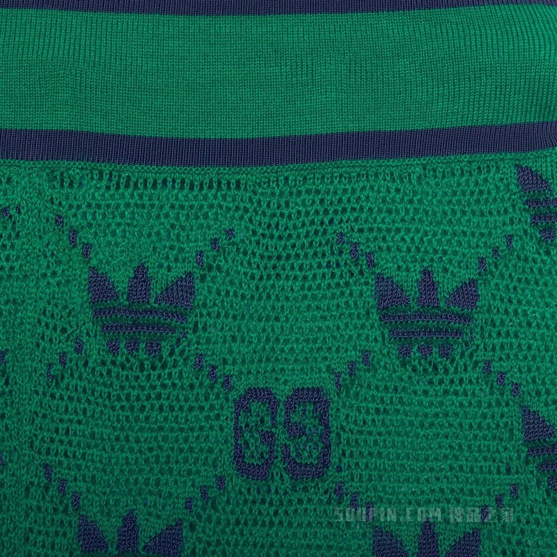 adidas x Gucci联名系列羊毛提花慢跑裤 绿色和蓝色