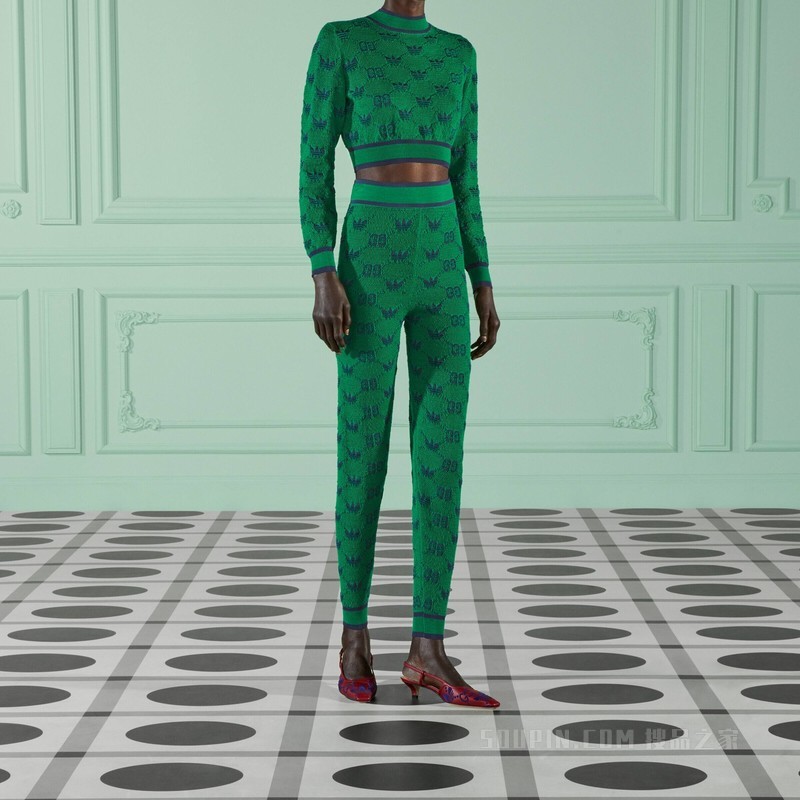 adidas x Gucci联名系列羊毛提花慢跑裤 绿色和蓝色