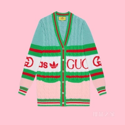 adidas x Gucci联名系列羊毛开衫 粉色和蓝色