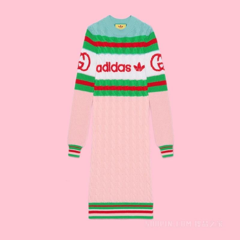 adidas x Gucci联名系列羊毛连衣裙 粉色和蓝色