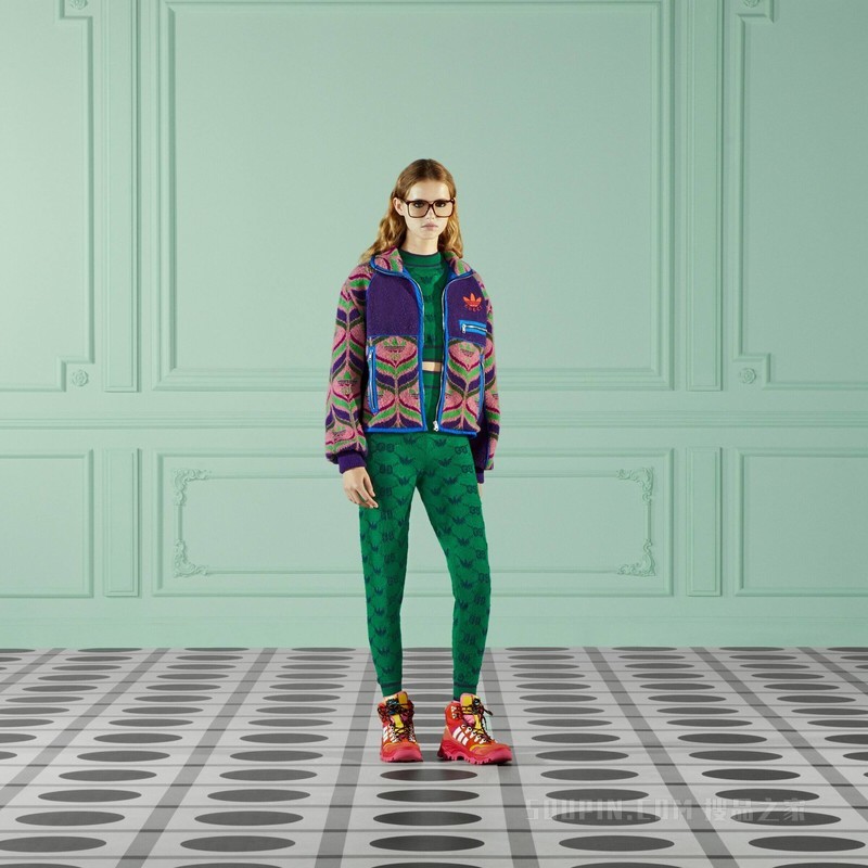 adidas x Gucci联名系列GG Trefoil羊毛飞行员夹克 紫色、粉色和蓝色