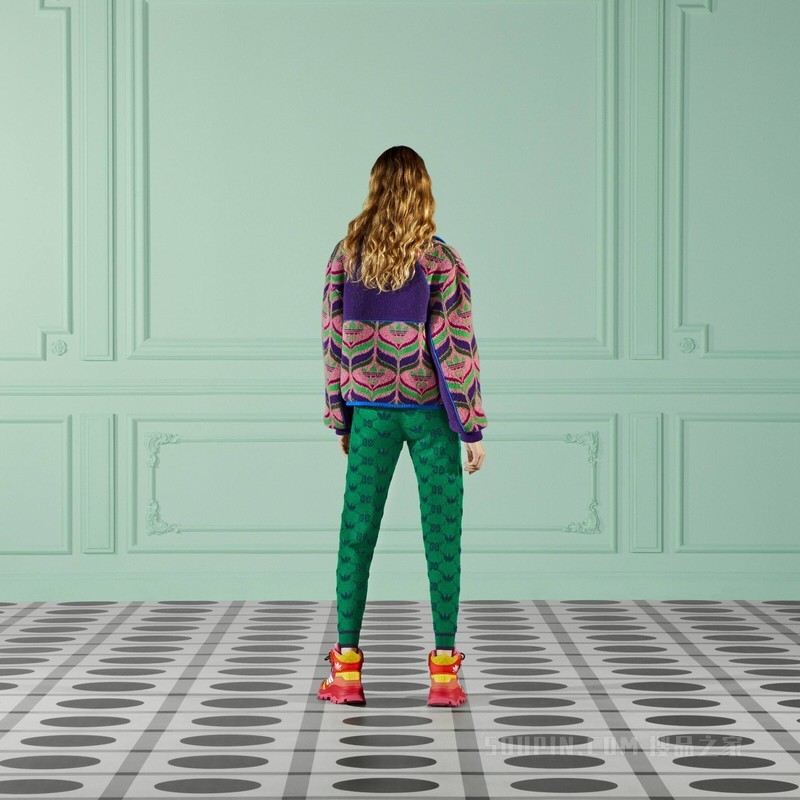 adidas x Gucci联名系列GG Trefoil羊毛飞行员夹克 紫色、粉色和蓝色