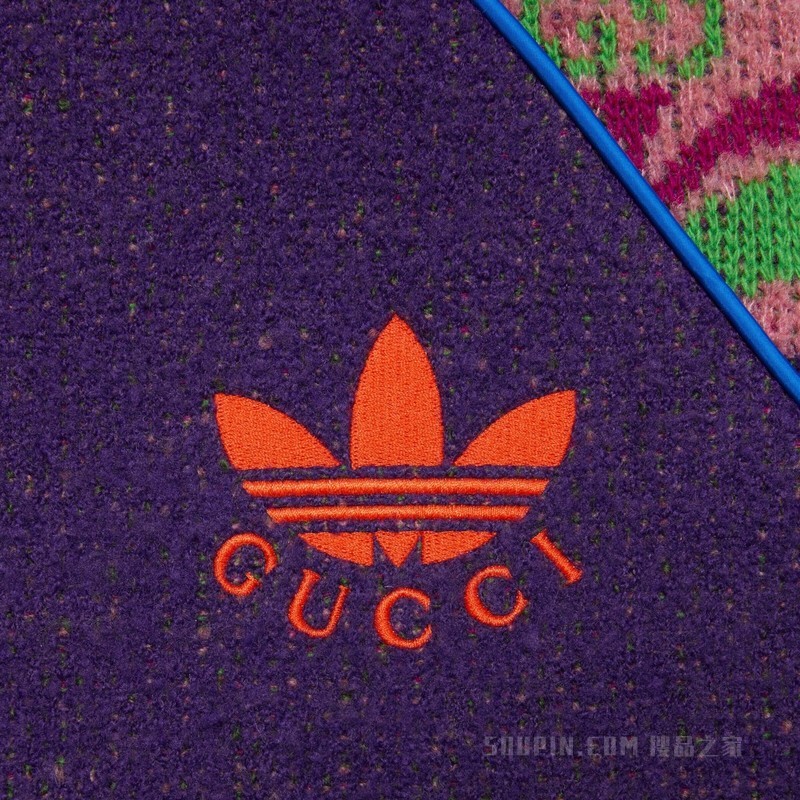 adidas x Gucci联名系列GG Trefoil羊毛飞行员夹克 紫色、粉色和蓝色