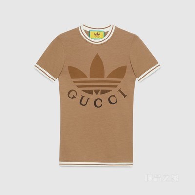 adidas x Gucci联名系列棉质T恤 驼色
