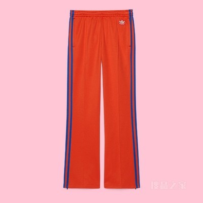 adidas x Gucci联名系列针织棉慢跑长裤 橘色和蓝色