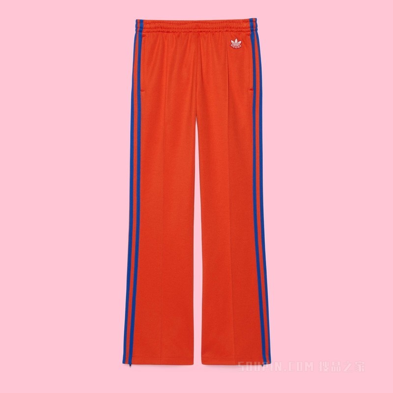 adidas x Gucci联名系列针织棉慢跑长裤 橘色和蓝色