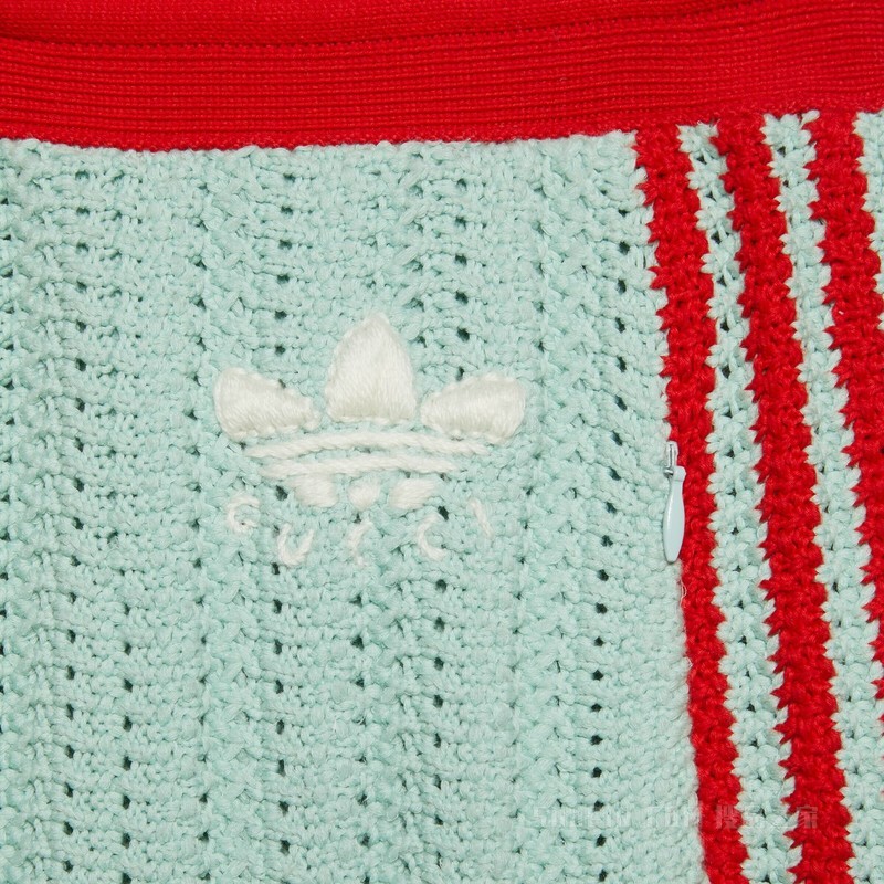 adidas x Gucci联名系列罗纹编织半身裙 浅蓝绿色和红色