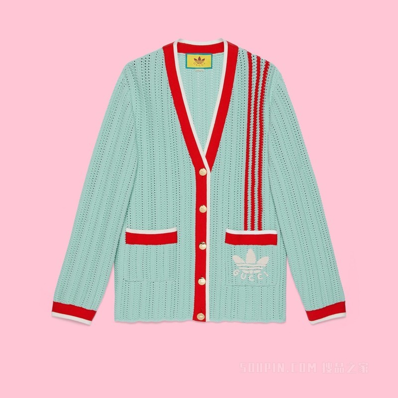 adidas x Gucci联名系列罗纹编织开衫 浅蓝绿色