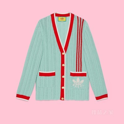 adidas x Gucci联名系列罗纹编织开衫 浅蓝绿色