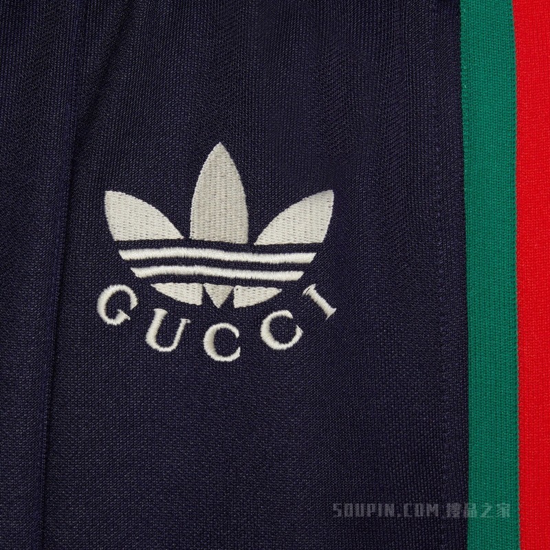 adidas x Gucci联名系列针织棉长裤 深蓝色