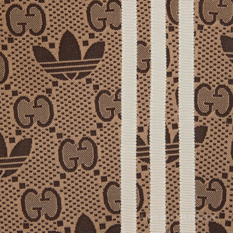 adidas x Gucci联名系列GG Trefoil提花运动长裤 米色和乌木色
