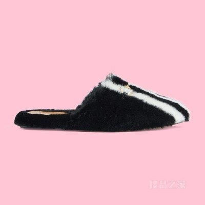 adidas x Gucci联名系列女士马衔扣拖鞋 黑色和白色织物