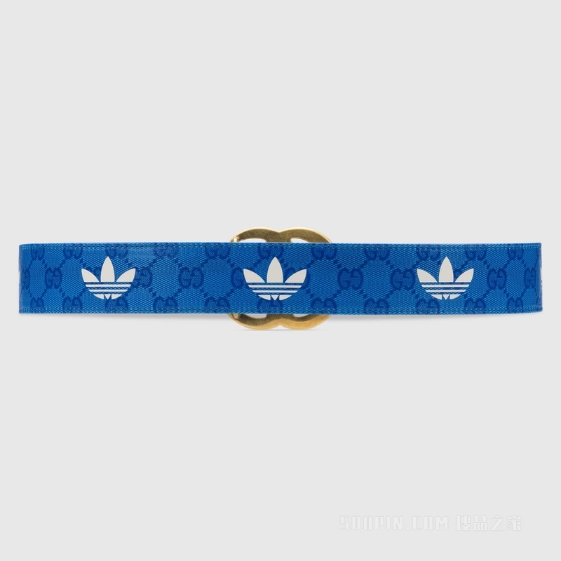 adidas x Gucci联名系列GG帆布腰带 蓝色GG水晶帆布