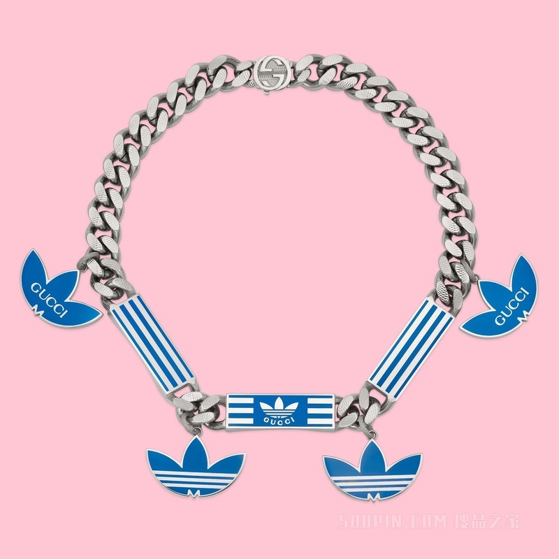 adidas x Gucci联名系列珐琅马衔索链项链 钯金色调金属