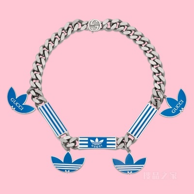 adidas x Gucci联名系列珐琅马衔索链项链 钯金色调金属