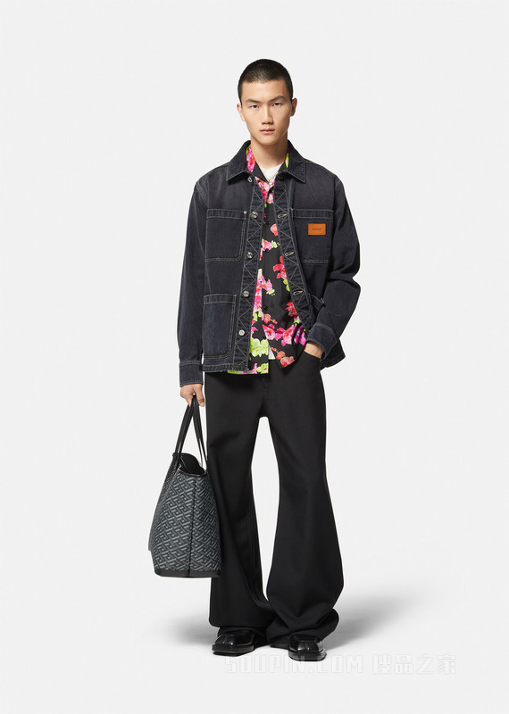 Logo丹宁外套式衬衫