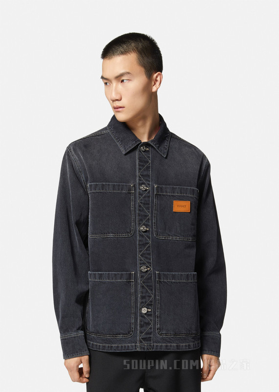 Logo丹宁外套式衬衫