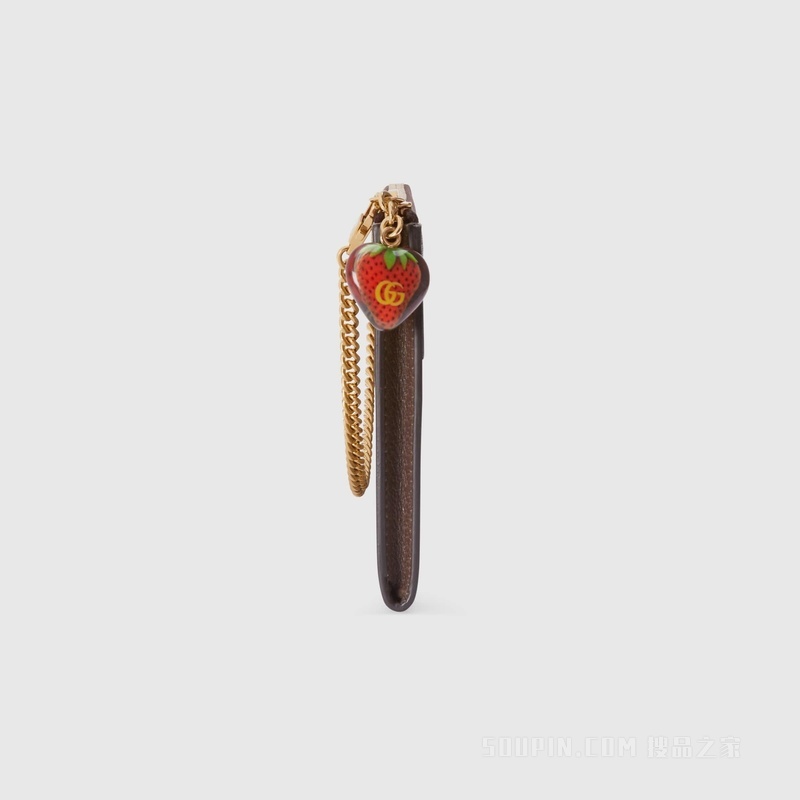 饰双G草莓手腕包 米色和乌木色Supreme帆布