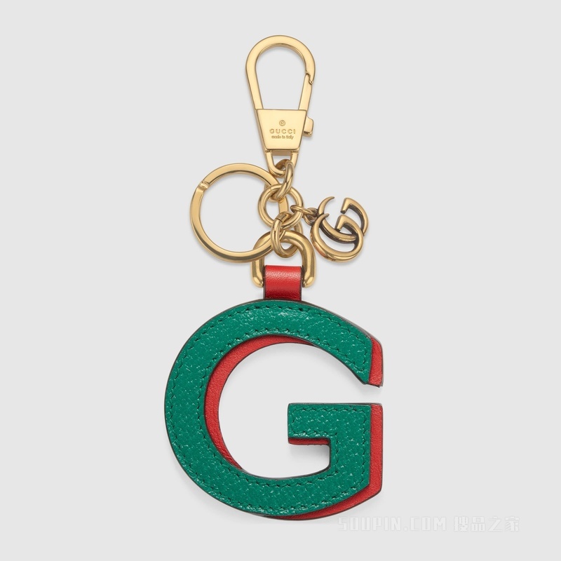 字母“G”钥匙扣 绿色和红色皮革