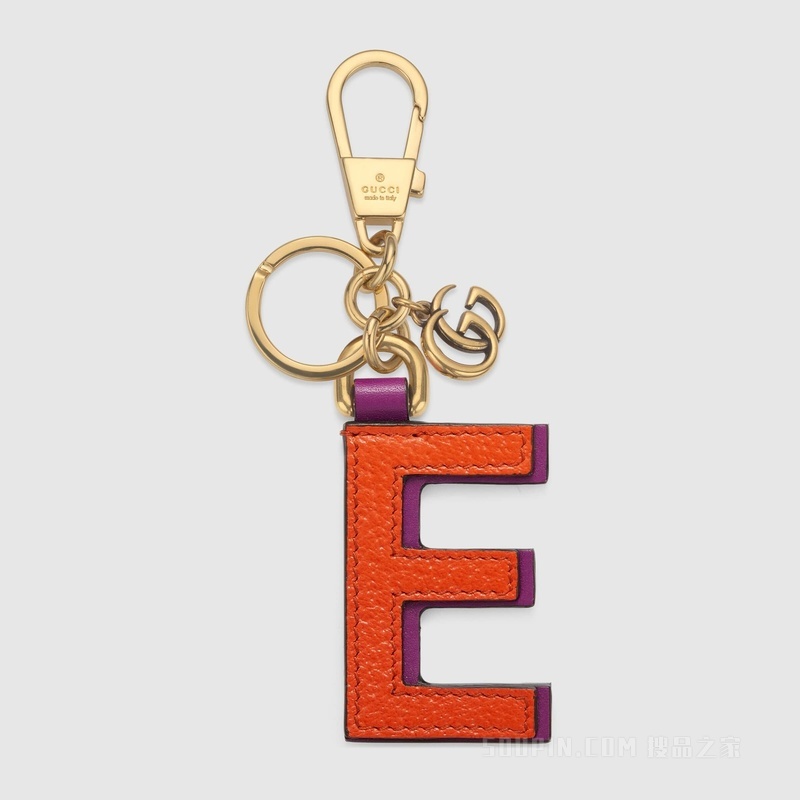 字母“E”钥匙扣 橙色和紫色皮革