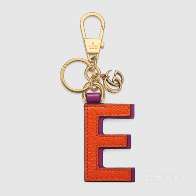 字母“E”钥匙扣 橙色和紫色皮革