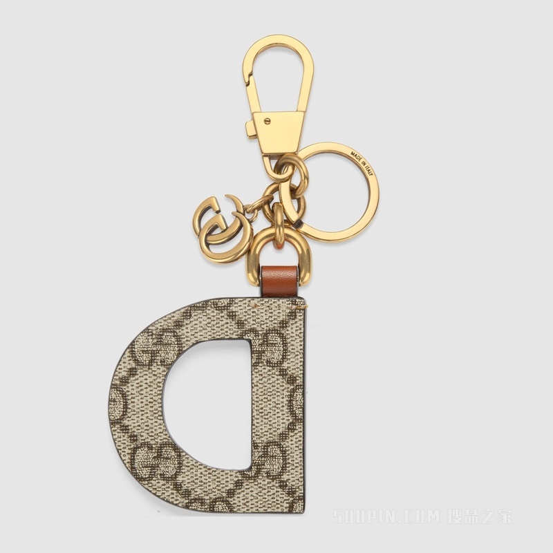 字母“D”钥匙扣 黄色和棕色皮革