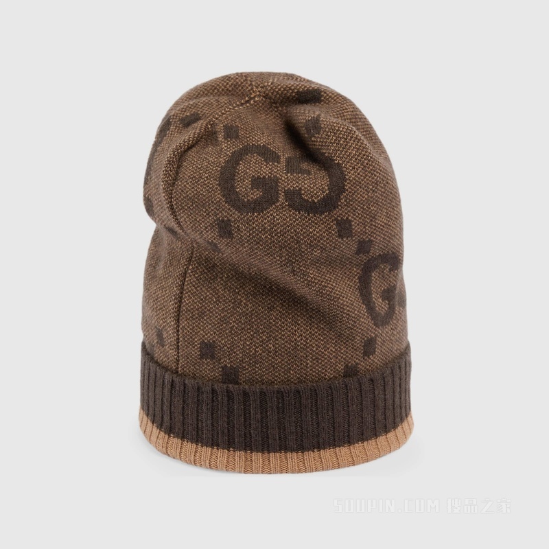 GG山羊绒帽 米色和深棕色