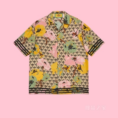 adidas x Gucci联名系列印花真丝保龄球衫 黄色和黑色