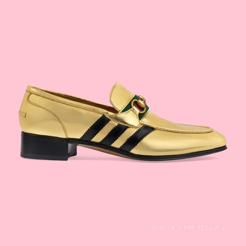 adidas x Gucci联名系列男士乐福鞋 金色金属质感皮革