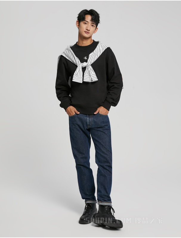 Calvin Klein 23春季新款男士休闲撞色交叠LOGO纯棉圆领卫衣J323376