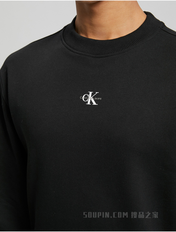 Calvin Klein 23春季新款男士休闲撞色交叠LOGO纯棉圆领卫衣J323376